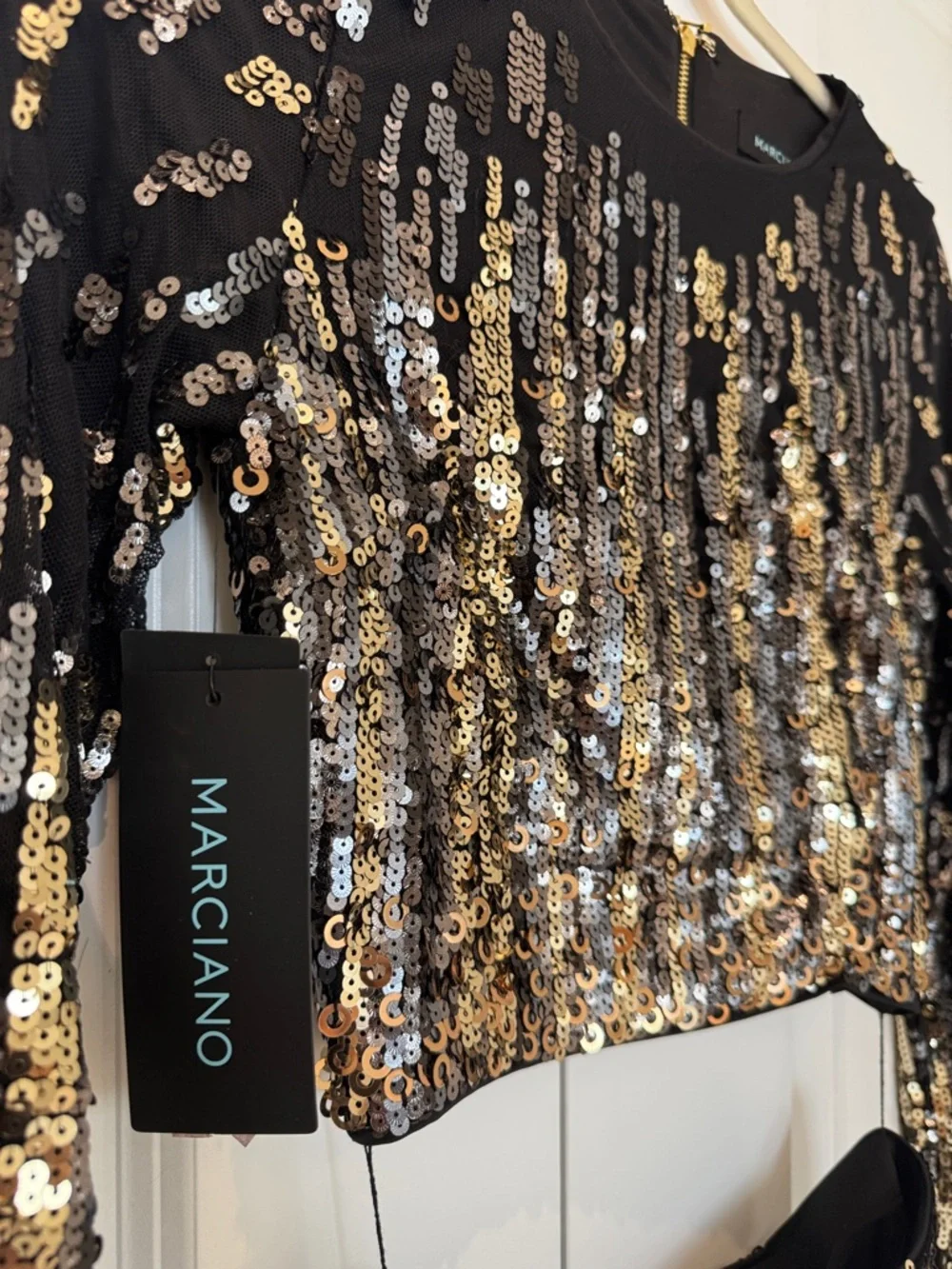 Marciano Black Top with Gold and Silver Sequins - Picture 2 of 4